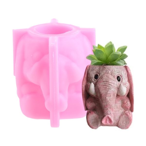 3D Animal Flowerpot Pen Pen Portador UV Cristal epóxi molde de elefante elefante gesso de argila resina Silicone Mold Crafts Diy Casting Mold