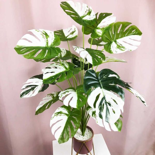 75cm 24 folhas Monshera artificial grandes plantas tropicais folhas de palmeira de toque real folhagem de tartaruga falsa Decoração de escritório em casa 2106265z