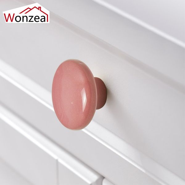 1/2/5pcs 38 mm Manças de cerâmica rosa Cabinete armário botões de cozinha para a porta do quarto gaveta guarda -roupa puxa o hardware de móveis