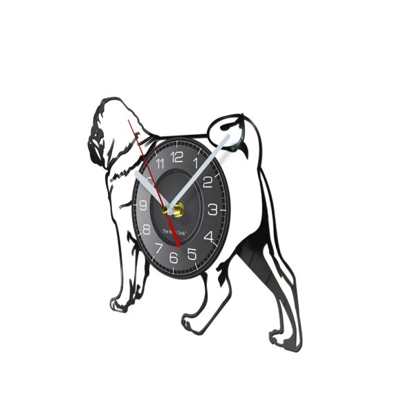 Relógio de vinil de raça de cachorro pug Relógio de parede para veterinário Decoração de pet shop decoração de bulldog holandês