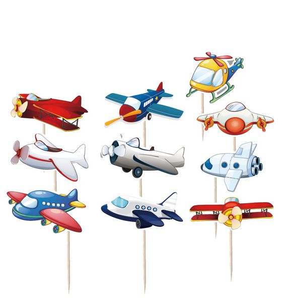 10/20X Aereo Decor decorazioni per la festa Topper Aereo Cupcake Toppers Decor per bambini Aircraft Birthday Party Cake Decors Fars Forniture