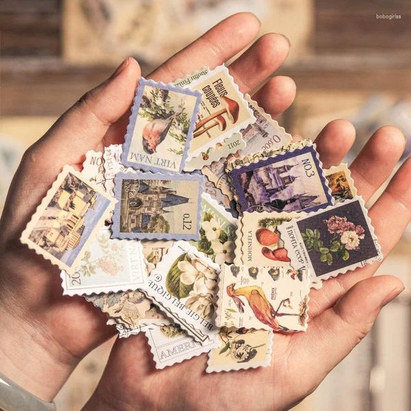 Fensteraufkleber 48pcs Retro -Stempelkleber Philatelic Nature Museum Serie Vintage Plants DIY Creative Home Dekoration