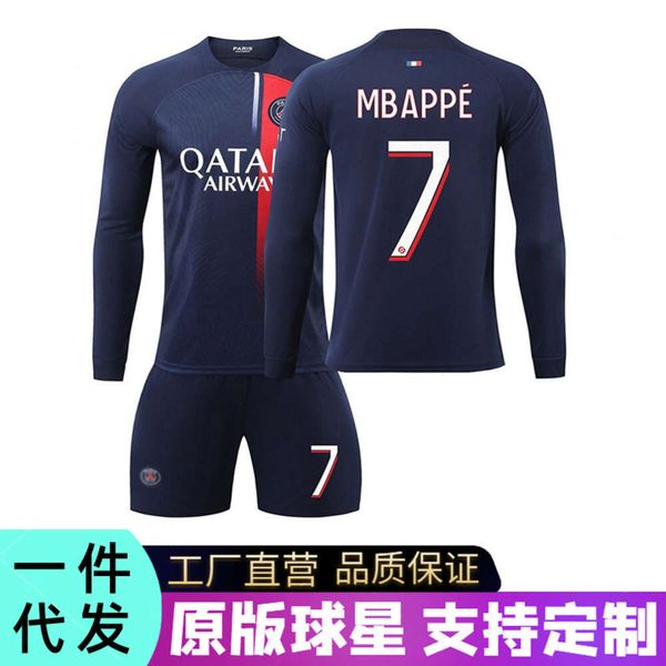 Maglie da calcio 24 Parigi Casa Football Jersey MBAPPE No.7 Set di abiti da allenamento in stile a maniche lunghe autunnali