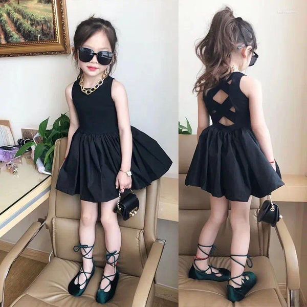 Vestidos de menina 2-8 anos meninas vestidos góticos elegantes verão preto vestido princesa sem costas fora dos ombros festas crianças roupas