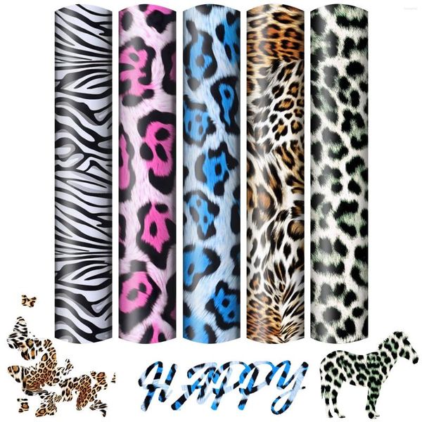 Adesivi per finestre fogli permanenti per glitter oro 5pc per lettere htv film leopardo stampato trasferimento lavabile PU