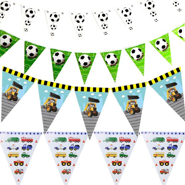 10pcs/Pack Football Paper Flaggen Ingenieurfahrzeug Banner für Kinder alles Gute zum Geburtstag Party Dekorationen
