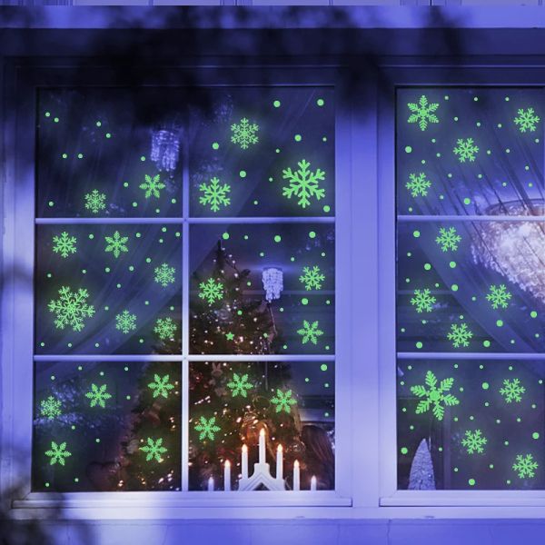 Frohe Weihnachten leuchtende Schneeflocke Schneemann Fenster Aufkleber Xmas Neujahr Wandaufkleber Kinderzimmer Wandtattoos