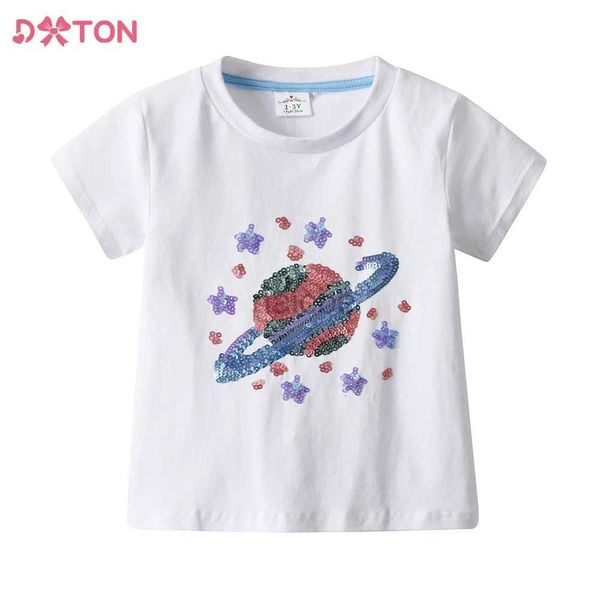 Футболки Dxton Children Galaxy Sequint Fit Fit Fit Shirt Kids Summer с коротким рукавом o nece хлопковые повседневные топы
