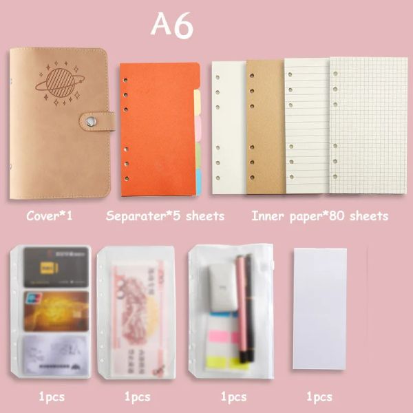 Notebooks A6 Pocket Notebook LoosEleaf Notebooks e Revistas Orçamento Planner Planejador de couro Caders Notebooks Binder Note Conjunto