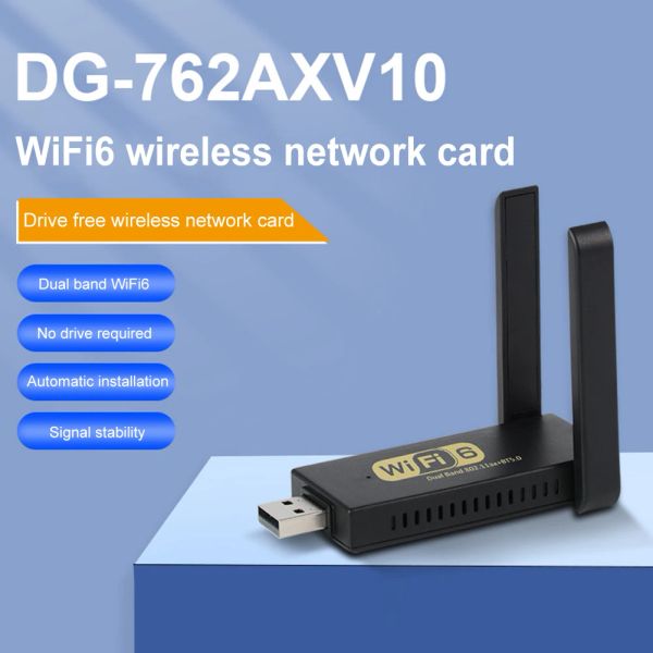 Cards WiFi 6 Adaptador USB Banda dupla WIFI DONGLE DONGLE DONGLE CARTA DE REDE FREE WIFI6 Adaptador Bluetooth 5.0 Para laptop para desktop