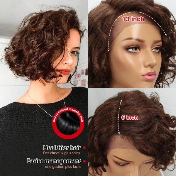 Perucas de cabelo de estreia para mulheres negras Remy Remy Water Wak Lace Part Human Hair Wigs omber ombro de perucas de renda curta frete grátis