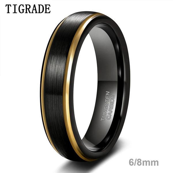 Homens tigrados escovaram o anel preto de tungstênio com borda de cor dourada 68mm unissex women weanding weand para nomes de casal date gravura 240401