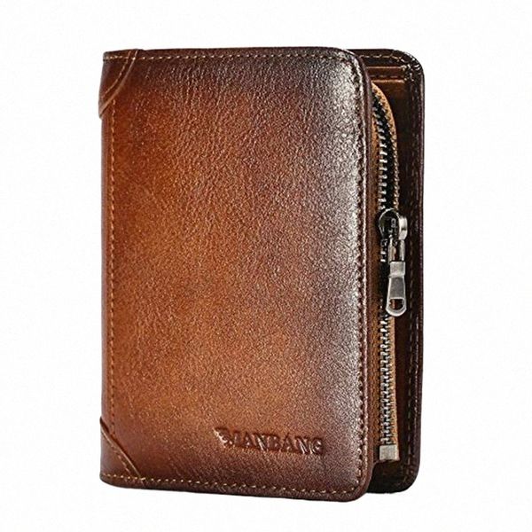 Manbang Мужчины кошелька на молнии подлинные кожаные RFID держатели карт Cowhide Zip Coin Pocket Bifold для мужчин коричневый высокий качество 85d8#