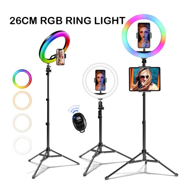 Lichter 26 cm RGB Selfie Ring LED LED Light mit Telefon Tablet PC Stand Tripod Photography Studio Ringlampen für Telefon Tiktok YouTube Make -up