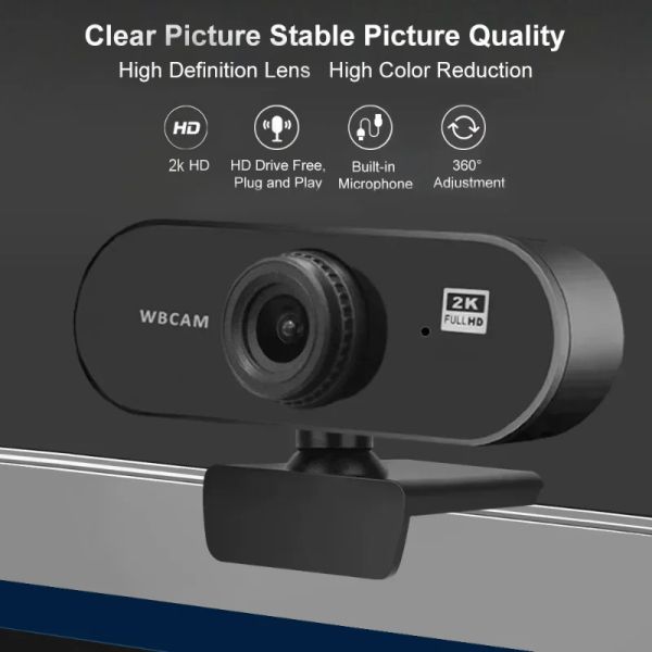 Webcams da 180 gradi rotabile 2.0 HD Webcam 2K USB Live Camere
