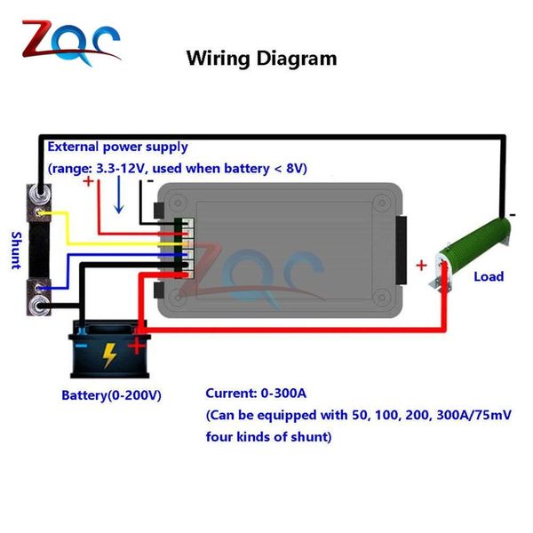 DC 0-200V 0-300A Dijital Voltmetre Ammetre Araç Pil Test Cihazı Kapasite Direnç Voltajı Akım Güç Enerji Ölçer Monitörü