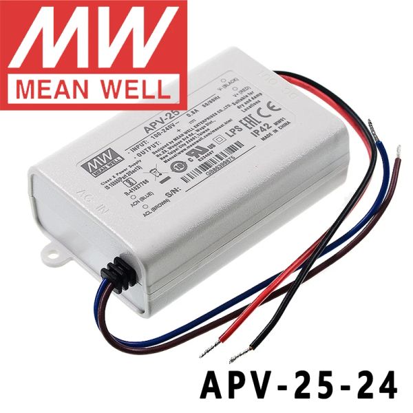 Série médio médio original APV-25 Meanwell 5V/12V/15V/24V Design de tensão constante 25W Fonte de alimentação de comutação de LED de saída única 25W