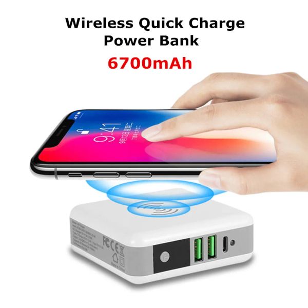 Chargers 6700mAh Wireless Charging Power Bank para iPhone Xiaomi Protável Travel Phone Charger de bateria externo USB CARREGADOR RÁPIDO