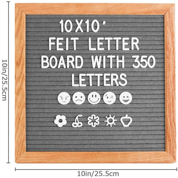 10x10 Zoll quadratisch Filzbriefe Eiche Holz Message Board 460 Plastikbuchstaben Staffelei