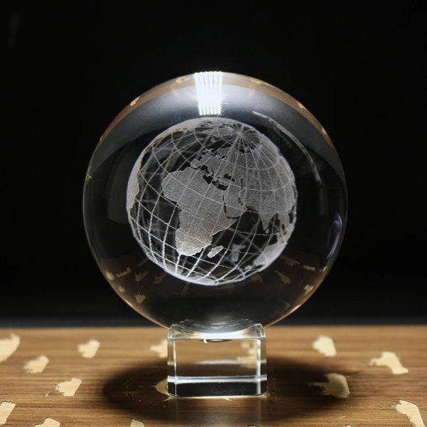 8 cm 3D Earth Laser Inciso Sistema solare a sfera di cristallo Pianeta Milky Say Galaxy Globe Glass sfera astronomia Regalo per la casa