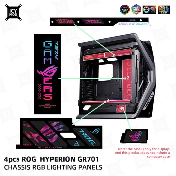 Torri 4pcs Asus Gr701 Pannelli di illuminazione RGB Chassis Rog Hyperion Gamer personalizzato REFIT KIT 5V Argb Laser PC Case Shroud 2023 Nuovo