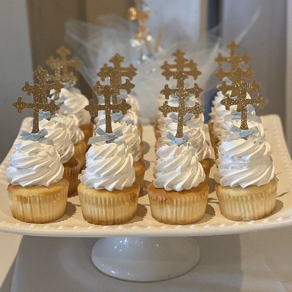 Decorazioni di battesimo per ragazzi e ragazze che battevano Cross Cupcake Toppers Party Supplies