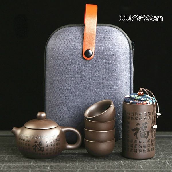 Conjunto de chá chinês Conjunto de chá de areia roxa vintage Conjunto de chá de viagem portátil uma panela de quatro xícaras Zisha Kung Fu Travel Bule Gift Set