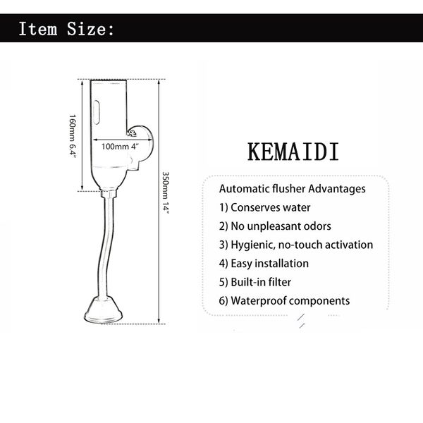 Kemaidi Badezussensor Urinal Badezimmer Gold Schwarz Toilette Automatische Flush -Ventil -Sensor Urinalwand montiert Berührung Wasserhahn Urinal