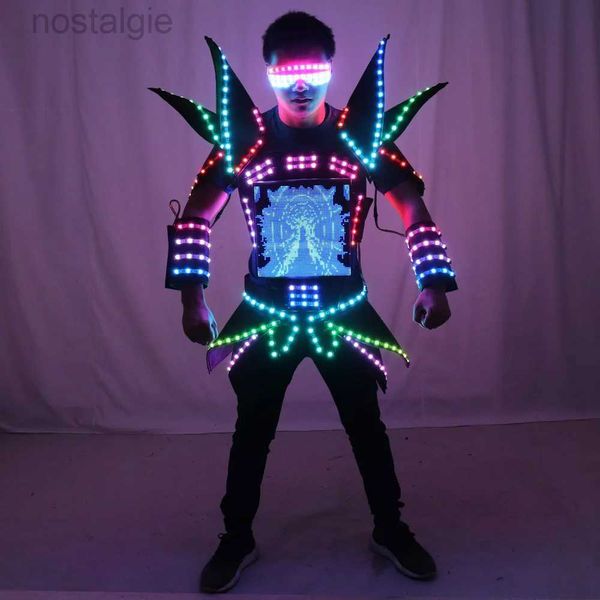 LED Rave Toy LED Roboter Display Kostüme Party Performance trägt Rüstungsanzug farbenfrohe Lichtspiegel Kleidung Club Show Outfits Disco 240410