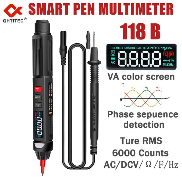 QHTITEC TRUE RMS Multímetro digital de caneta 118a/b 6000 contagens Inteligente Medidor automático AC DC Frequência de resistência ao testador de tensão