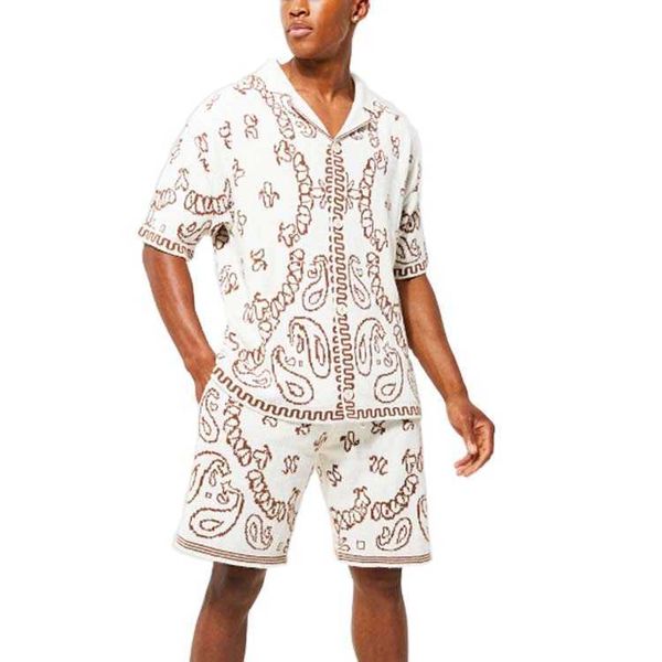 Benutzerdefinierte Basketball gestrickte Bandana Shorts Hersteller Draw String Men Button Up und Hemd Set für