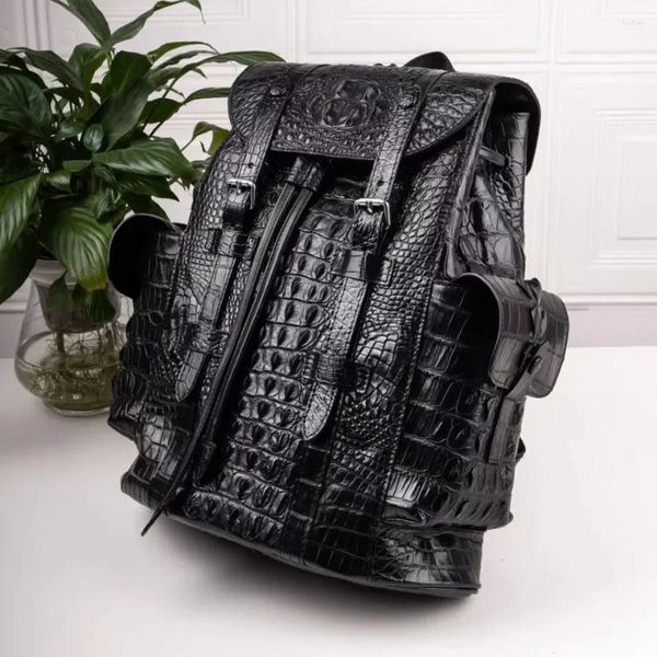 Backpack 2024 Brand Genuine Leather Crocodile Skin Men mochila Real Student Student Garoto de luxo de laptop de laptop