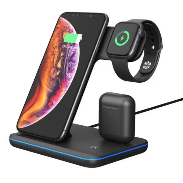 Botlar 3 Arada 1 Universal 15W Qi Kablosuz Şarj Cihazı İPhone 11 için Maksimum Şarj USB Dock İstasyonu Apple Watch 4 3 2