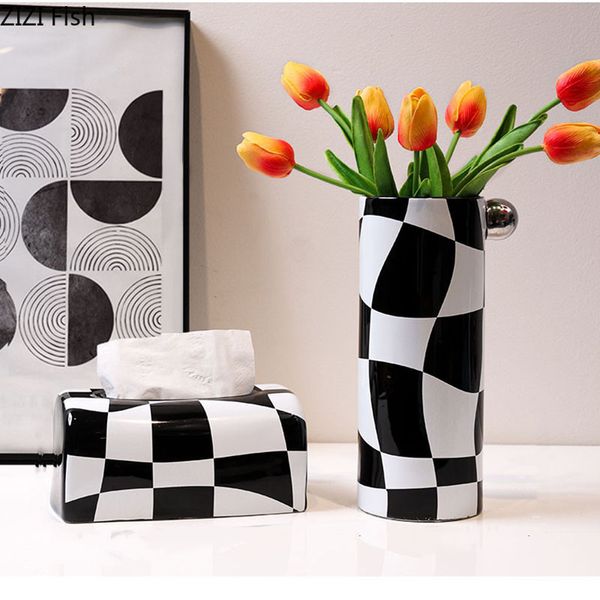 Fiori di ceramica in bianco e nero VASE VASI ERUPERE FLOWER POTS DECORATIVO VASO TUTTO VASO DI FLOORE DEGLIO CASA DELL'ACCUTTO MODERNO