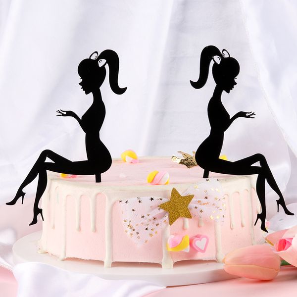 1 pc con tacchi alti Lady Girl Acrilic Cake Topper Decorazioni per matrimoni Happy Birthday Dessert Cupcake Topper Party Forniture