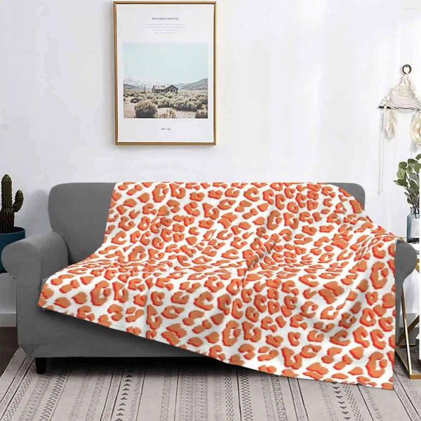 Cobertores Living Coral Leopard Animal Print for Home Sofá Bed Camping Car Viagem de Viagem portátil Padrão laranja Padrão sem costura