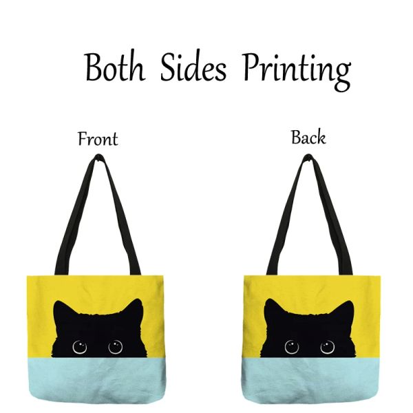 Tote bag casual carino pet black gatto zampa stampa da donna sacchetti di spalla borsette da donna eco shopper per la spesa per la spesa