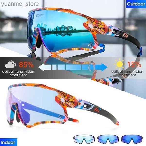 Eyewear ao ar livre Red Blue Photochromic Sun Glasses Cycle Cycle Glasses Mens Sunglasses para UV400 Mulher Bike Bike Bicycle Eyewear Y240410