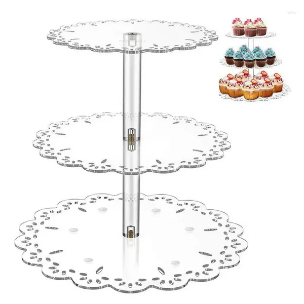 Piastre a 3 livelli di dessert cupcake trasparente pasticceria acrilica piatto di frutta da servizio per la festa a casa