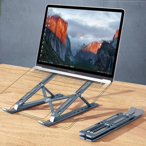 Stand da supporto per laptop in lega di alluminio pieghevole con tappetino antiskid e design ergonomico per la visione e la dissipazione del calore oculare