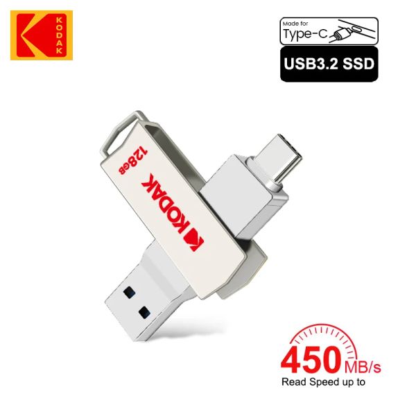 Laufwerke 100% Kodak External SSD 1TB 540 MB/s Tragbare Festplatte USB 3.1 Typec 128 GB 256 GB 512 GB Solid -State -Festplatte für Laptop -Desktop PS5