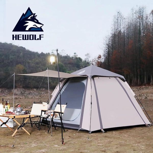 Tendas e abrigos Hewolf 3-4 pessoas automáticas de dupla camada ao ar livre de camada d'água Aceção de tenda Abertura do camping Campo à prova de chuva Turismo da família