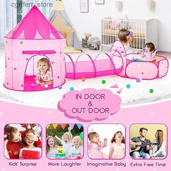 Toy Tents Childen Pink 3 in 1 Tunnelzelt Spielhaus Spielzeug faltbare Babykriechen tragbarer Ozeanpool Little House tun Spielzeugbaby Geschenke L410