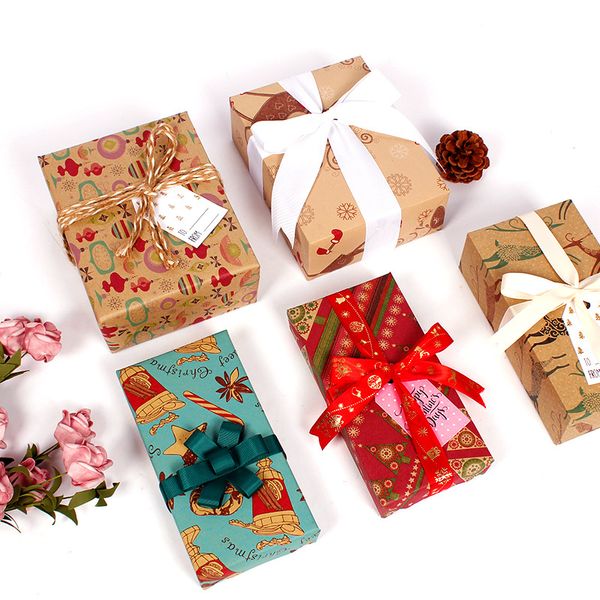 10 adet Noel desen zanaat kağıt Noel hediye paketleme kağıt retro kraft kağıtları yeni yıl hediye paketi Noel ev dekor
