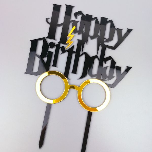 New Gold Happy Birthday Acryl Cake Toper Gläser Geburtstag Cupcake Backdekorationen für Baby Geburtstag Party Kuchenbedarf