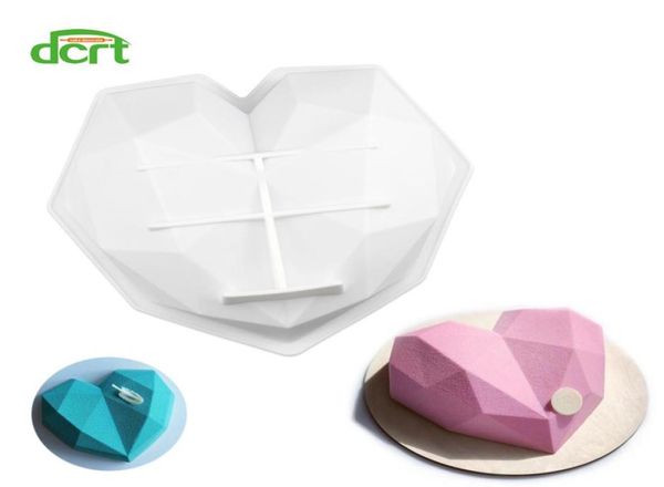 Moldes de silicone Ferramentas de decoração de bolo para 3D Diamond Heart Mold Chocolate Sponge Chiffon Mousse Sobersert Bolo Mold para assar8308446