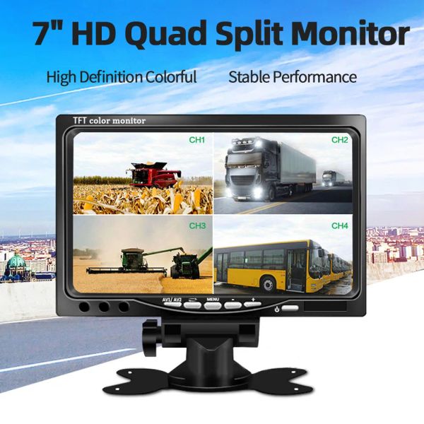 Boenkai 7 Zoll 4 CH Split Quad Monitor HD Display Seite Rückansicht Backup -Kameramameramas System für LKW -RV -Auto -Blindpark -Parkhilfe