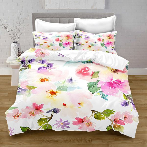 Fiori copripiumini copripiumino King Queenna acquerello floreale set di biancheria da letto colorate Cover trapunta per uccelli a foglia verde per donne