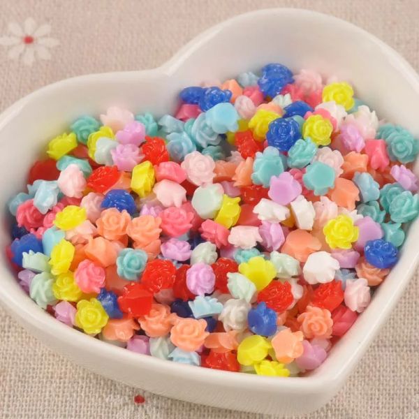 6 mm mini piatti in resina cabochons fiore di rosa per scrapbooking cameo artigianato per telefoni fai -da -te per le decalcomanie decorazioni ornamenti 50pcs cp2169