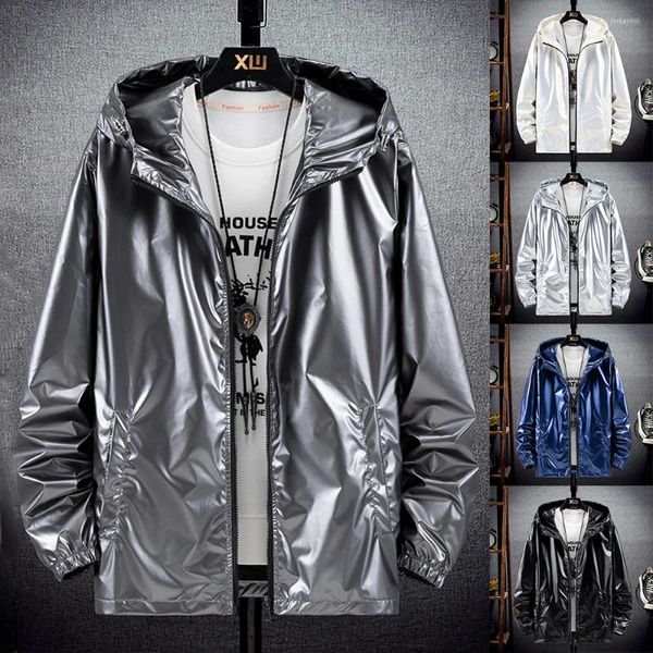 Herrenjacken Jacke glänzend reflektierend hochstraße Hip-Hop-Kapuze-Herbst und Winter Übergroße lockere Trendy Casual Modes Mantel für Männer